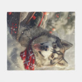 Couverture Polaire Sibérie Husky Chien Festif de Noël (Devant (Horizontal))
