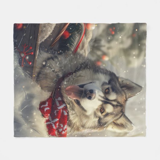 Couverture Polaire Sibérie Husky Chien Festif de Noël (Devant (Horizontal))
