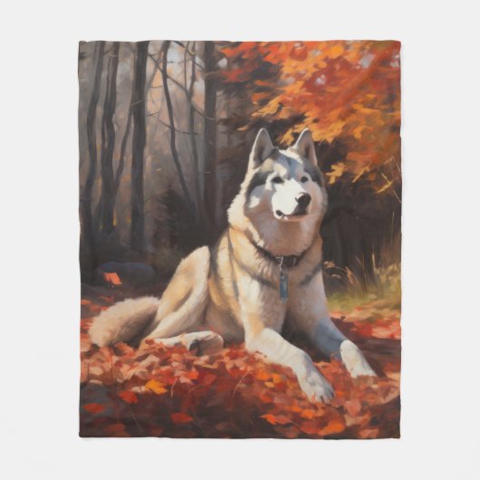 Couverture Polaire Sibérie Husky en automne Feuilles automne Inspire (Devant)
