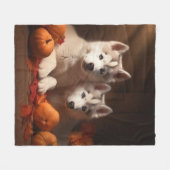 Couverture Polaire Sibérie Husky Puppy Citrouille d'automne (Devant (Horizontal))