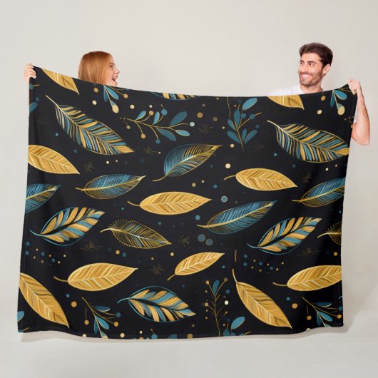 Couverture Polaire Sienne turquoise Feuille Boho (En situation)