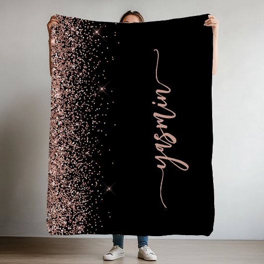 Couverture Polaire Signature personnalisée Rose noir Parties scintill