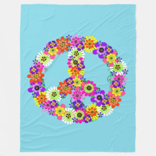 Couverture Polaire Signe de paix floral bleu clair