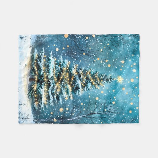Couverture Polaire Silent Night Glow Bright Christmas Forest Tree (Devant (Horizontal))