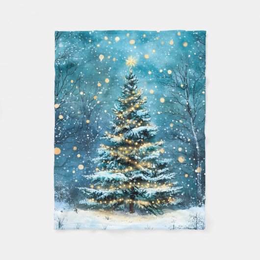 Couverture Polaire Silent Night Glow Bright Christmas Forest Tree (Devant)