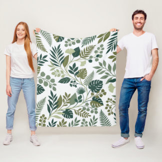 Couverture Polaire Silhouette botanique de feuilles au rythme fluide
