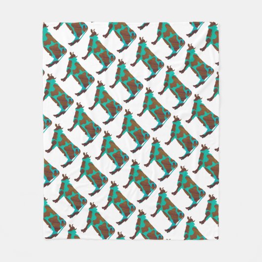 Couverture Polaire Silhouette Brown et turquoise de vache (Devant)