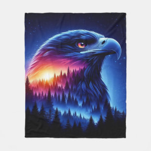 Couverture Polaire Silhouette d'aigle avec coucher de soleil de forêt