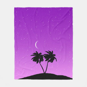 Couverture Polaire Silhouette de palmier contre violet crépusculaire