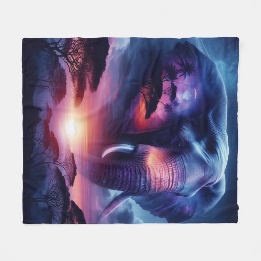 Couverture Polaire Silhouette d'éléphant au coucher du soleil (Devant (Horizontal))