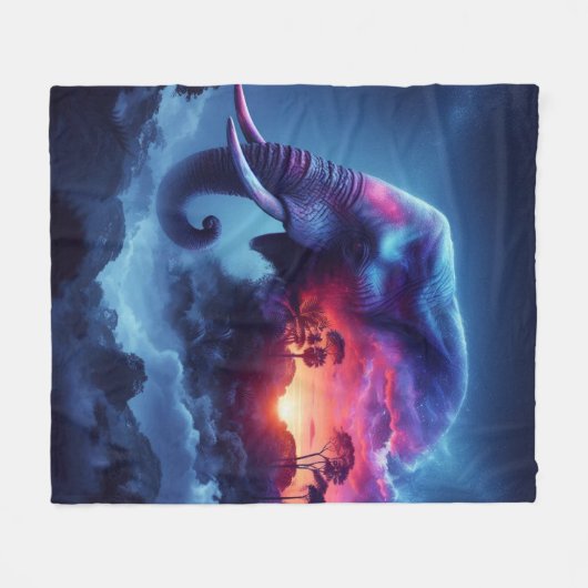 Couverture Polaire Silhouette d'éléphant fusionnée avec coucher de so (Devant (Horizontal))