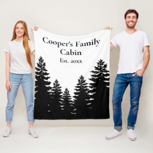 Couverture Polaire Silhouette minimaliste de pin blanc noir