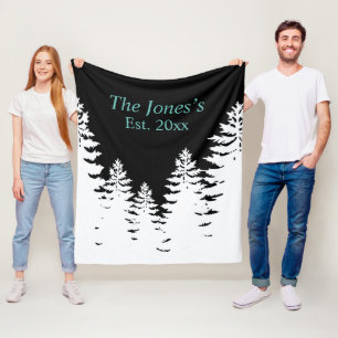 Couverture Polaire Silhouette minimaliste de pin noir et blanc