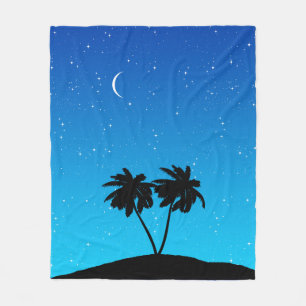Couverture Polaire Silhouette Palmier Contre Bleu Du Soir