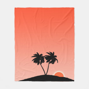 Couverture Polaire Silhouette Palmier Contre Orange Coucher Du Soleil