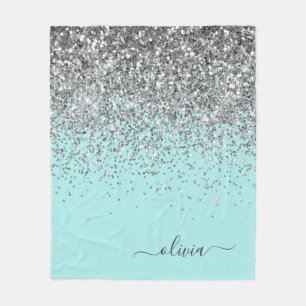 Couverture Polaire Silver Aqua Turquoise Blue Girl Parties scintillan