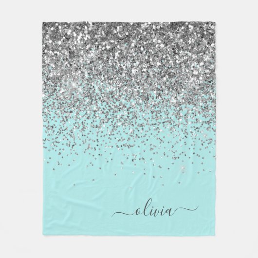 Couverture Polaire Silver Aqua Turquoise Blue Girl Parties scintillan (Devant)