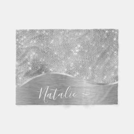 Couverture Polaire Silver Glitter Glam Bling Personalized (Devant (Horizontal))