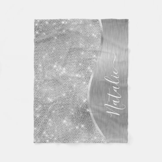 Couverture Polaire Silver Glitter Glam Bling Personalized (Devant)