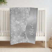 Couverture Polaire Silver Glitter Glam Bling Personalized