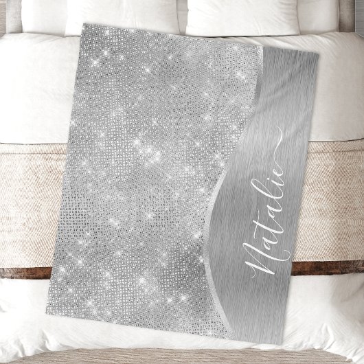 Couverture Polaire Silver Glitter Glam Bling Personalized