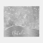 Couverture Polaire Silver Glitter Glam Bling Personalized (Devant (Horizontal))