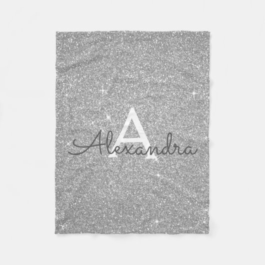 Couverture Polaire Silver Sparkle Glitter Monogram Name & Initial (Devant)