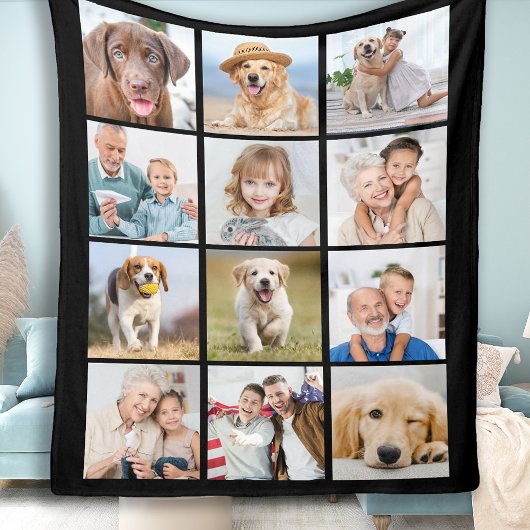 Couverture Polaire Simple 12 Photo Collage Famille Amis Animaux