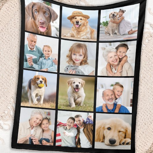 Couverture Polaire Simple 12 Photo Famille amis Animaux Collage