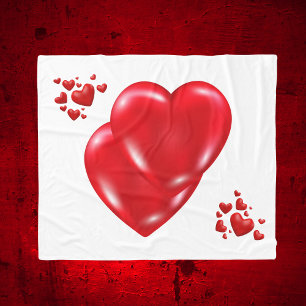 Couverture Polaire Simple coeur rouge sur Heureuse Sainte-Valentin bl