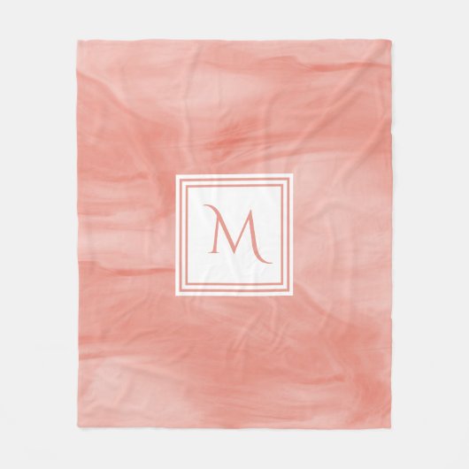 Couverture Polaire Simple Corail rose subtil Marbre Moderne Monogramm (Devant)