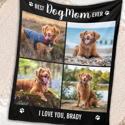Couverture Polaire Simple DOG MOM Custom 4 Photo Collage Photos