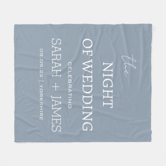 Couverture Polaire Simple Dusty Blue & White Nom Date Mariage (Devant (Horizontal))