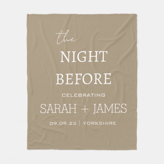 Couverture Polaire Simple Elegant Taupe & Blanc Nom Date Mariage (Devant)