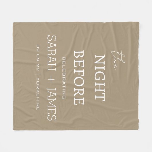 Couverture Polaire Simple Elegant Taupe & Blanc Nom Date Mariage (Devant (Horizontal))