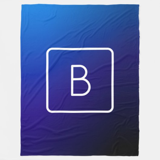 Couverture Polaire Simple Moderne Dégradé Bleu Foncé & Monogramme (Devant)