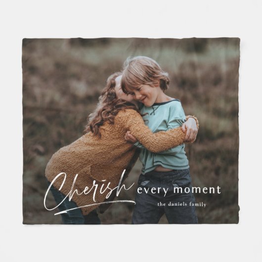 Couverture Polaire Simple Script Cherish Chaque Moment Photo (Devant (Horizontal))