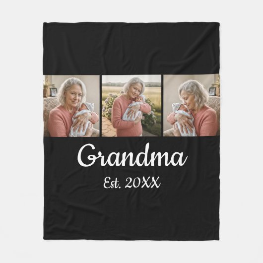 Couverture Polaire Simple Script Grandma Est. 3 Photo Year (Devant)