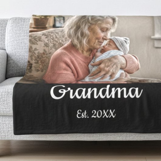 Couverture Polaire Simple Script Grandma Est.Photo Year Black