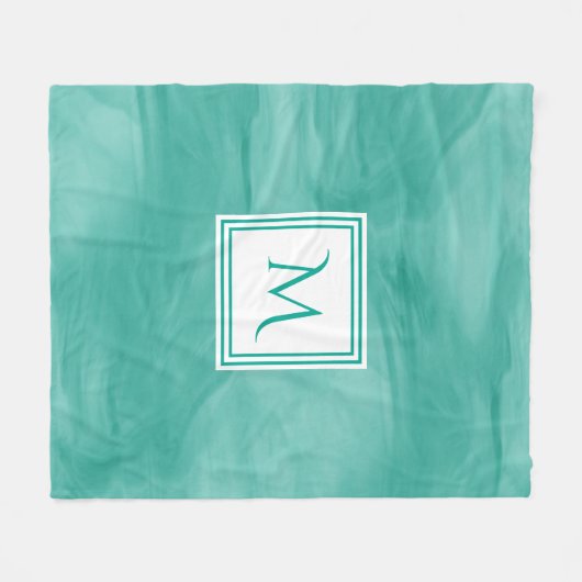 Couverture Polaire Simple Turquoise Vert Marbre subtil Monogramme mod (Devant (Horizontal))