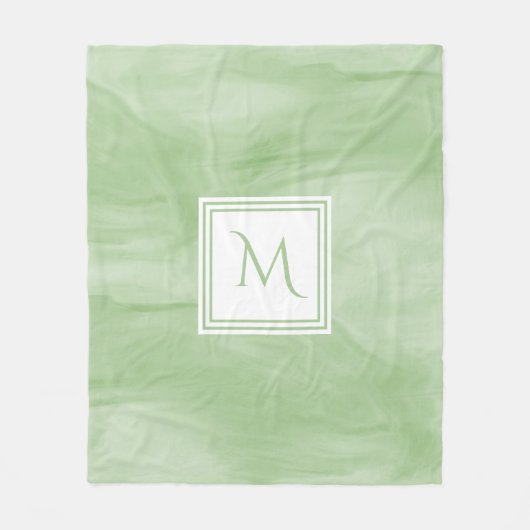 Couverture Polaire Simple vert clair Marbre subtil Monogramme moderne (Devant)
