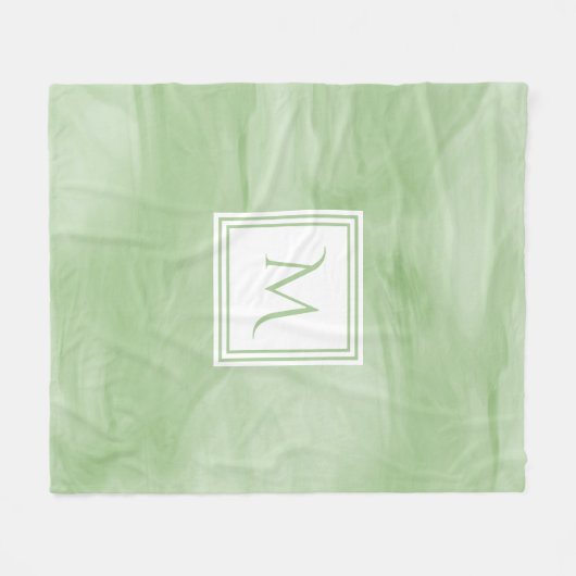 Couverture Polaire Simple vert clair Marbre subtil Monogramme moderne (Devant (Horizontal))