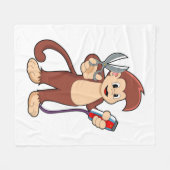 Couverture Polaire Singe comme coiffeur avec ciseaux et razor (Devant (Horizontal))