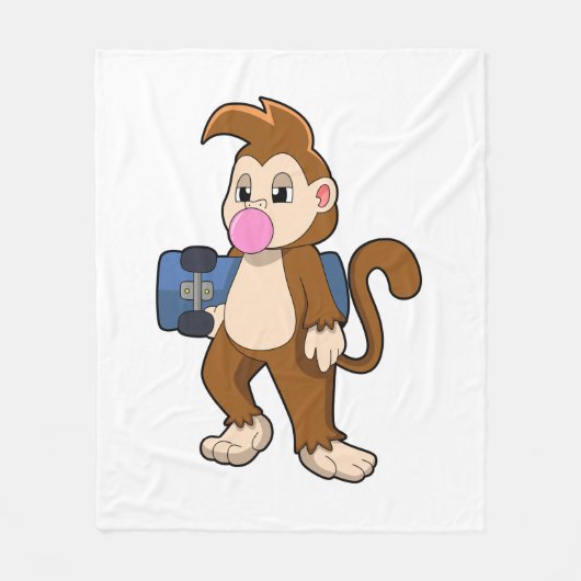 Couverture Polaire Singe comme patineur avec skateboard (Devant)
