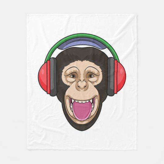 Couverture Polaire Singe dans la musique avec casque (Devant)