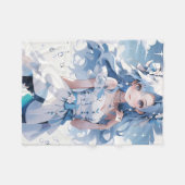 Couverture Polaire Sirène avec cheveux bleus dans une robe bleue (Devant (Horizontal))