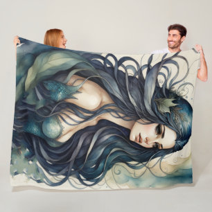 Couverture Polaire Sirène de peinture aquarelle