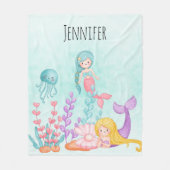 Couverture Polaire Sirène et méduse sous l'aquarelle marine (Devant)