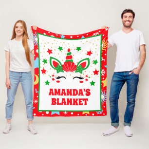 Couverture Polaire Sirène rouge Unicorne Noël Enfants personnalisés