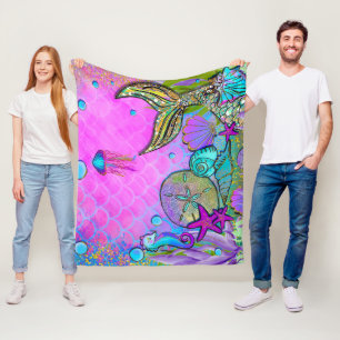 Couverture Polaire Sirènes et Coquillages Sous l'Eau Étincelle Rose